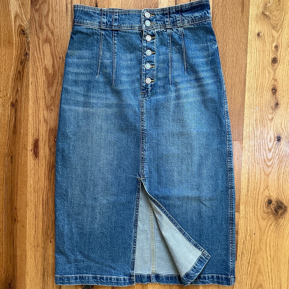 Anthropologie denim midi skirt